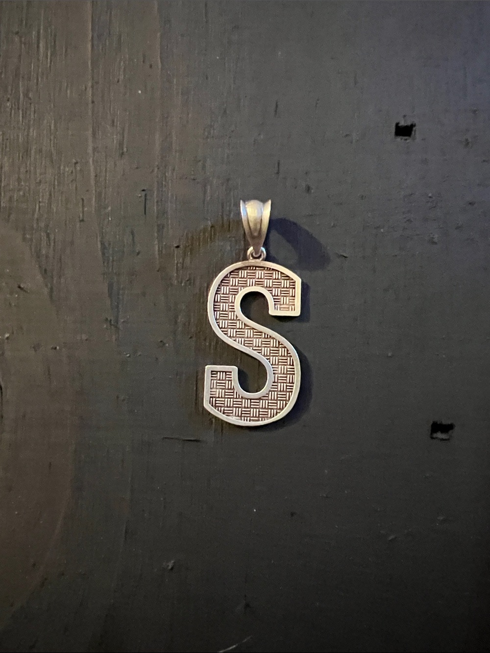 Sterling Silver 'S' Initial Pendant - Textured Letter Necklace